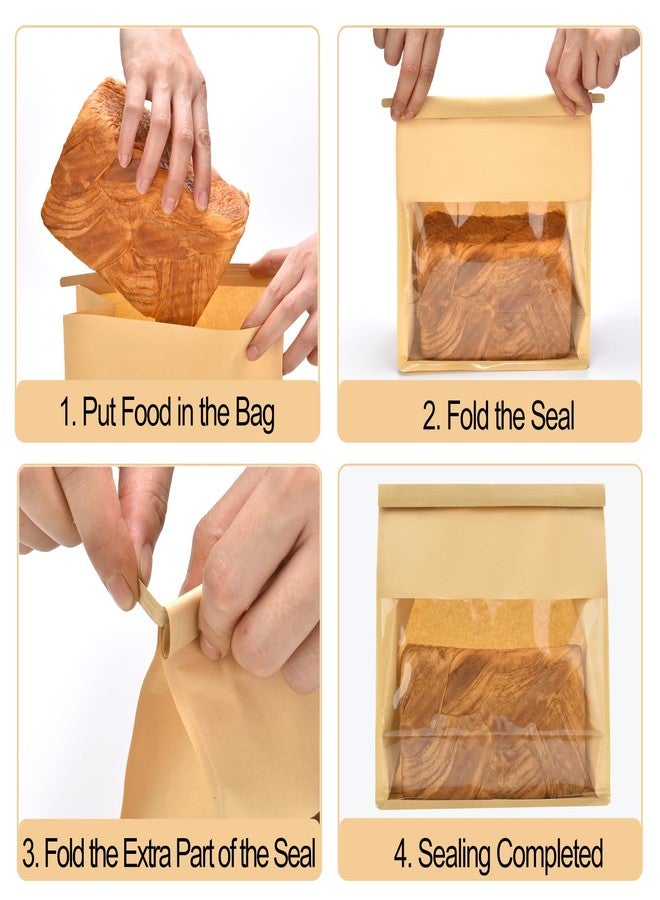 Funcoo 50 Bread Bags with Tabs for Homemade Sourdough Bread Bakery Storage Bags with Window/Ties，Large Bakery Loaf Bag for Baked Goods Packaging(11'' X 8.7'' X 4.3'') (Kraft) - Image 3
